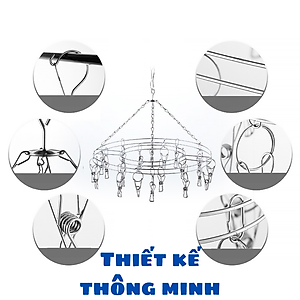Móc chùm, móc phơi đồ 20 cái kẹp inox không rỉ - Móc phơi đồ trẻ em treo được nhiều đồ - Chịu lực tốt