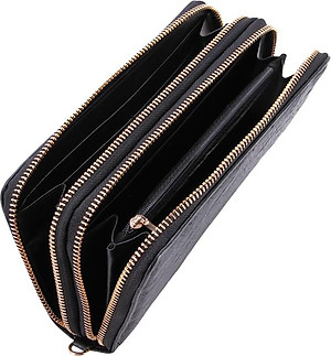 Ví Nữ Da Đà Điểu Khóa Huy Hoàng HT3440 (11 x 22 cm) - Đen