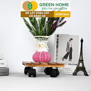 Đế Lót Chậu Cây Greenhome, R30xc8cm, Bằng Gỗ Có Bánh Xe, Thân Thiện Môi Trường, Tiện Lợi, Di Chuyển Chậu Nặng Dễ Dàng