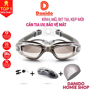 Kính bơi nam nữ tráng gương cao cấp có bịt tai - Kính bơi chống tia UV, chống sương mù thiết kế chống trơn trượt, co giãn - Hàng chính hãng D Danido  