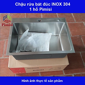 Chậu rửa bát inox 304 đơn 1 hố đúc Pimisi kích thước 6045-4540 cm đầy đủ xi phông loại to và kèm rổ đựng đồ dùng để rửa chén bát gắn được cả âm bàn đá | Hàng chính hãng