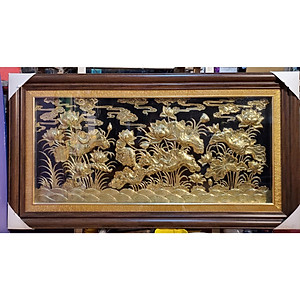 TRANH ĐỒNG VÀNG LIỀN TẤM - HOA SEN VÀNG