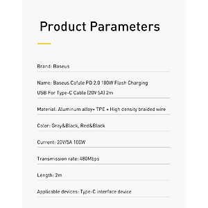 Cáp sạc nhanh C to C công suất 100W Baseus Cafule PD2.0 -Hàng Chính Hãng