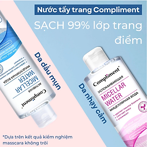 Tẩy trang Compliment Micellar water 400ml tẩy trang mặt mắt môi, sử dụng được cho cả da nhạy cảm