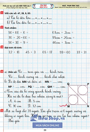 Phiếu Bài Tập Cuối Tuần Môn Toán Lớp 1 (Theo Chương Trình Tiểu Học Mới)