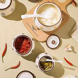 HŨ ( ÂU ) 1200ML BẰNG SỨ ĐỰNG MỠ, THỐ SỨ ĐỰNG GIA VỊ, CÓ NẮP + THÌA, CHỊU NHIỆT CAO, HŨ MUỐI DƯA HỌA TIẾT HOA LÁ XINH - HÀNG CHÍNH HÃNG MINIIN