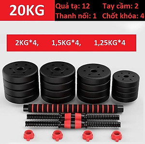 BỘ ĐÔI TẠ NẶNG  20KG TẠ  MIẾNG NHỰA ĐEN CAO CẤP ĐA NĂNG 
