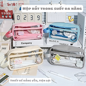Hộp Đựng Bút Trong Suốt PaKaSa Có Quai Xách Tặng Kèm Nhiều Hình Dán Sticker Trang Trí Dễ Thương - Chính Hãng