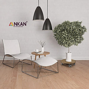 Đế Lót Chậu Cây Có Bánh Xe ANKAN - Hình Tròn D30cm, Gỗ Tràm Bông Cao Cấp, Chịu Tải 120kg (Màu Xám Đen)