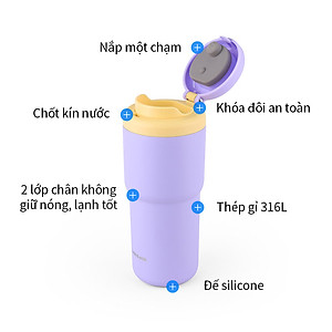 Bình giữ nhiệt LocknLock Daily Macaron LHC3292 - Nắp mở một chạm - Dung tích 480ML