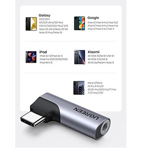 Ugreen UG90577CM460TK vuông góc 90 độ 4 khấc Màu đen Đầu chuyển USB-C sang cổng 3.5mm hỗ trợ Samsung Ipad Xiaomi Oneplus - HÀNG CHÍNH HÃNG
