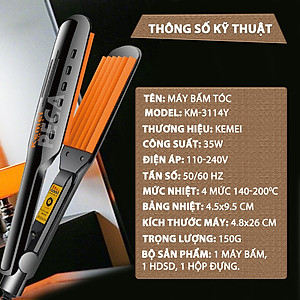 Máy bấm xù tóc Kemei KM-3114Y điều chỉnh 4 mức nhiệt sử dụng được cho mọi loại tóc - Hàng chính hãng