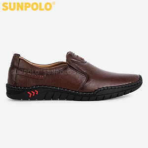 Giày Mọi Nam Da Bò SUNPOLO SU5055 Đế may khâu bền bỉ (Đen)