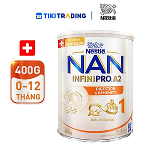 Sữa bột NAN INFINIPRO A2 1 với công thức đầu tiên chứa đạm A2, 6HMO & Lợi khuẩn kép nhập khẩu Thụy Sĩ - Hộp 400g (0 - 12 tháng)