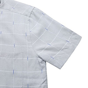 Áo Sơ Mi Nam Xám Ghi Ngắn Tay Công Sở Trung Niên Thương Hiệu Anton Vải Sợi Tre Kẻ Caro Trắng – GD551