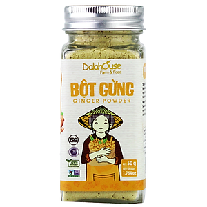 Bột gừng hữu cơ sấy lạnh Dalahouse 50gr - Nguyên màu, nguyên mùi, nguyên vị - Tiện dụng, không tốn công bóc vỏ, giã đập, say nghiền, rửa đồ nghề chế biến