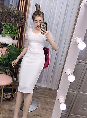 Giảm giá Đầm body cổ tròn xẻ đùi màu đen sọc trắng- váy ôm body - đầm nữ -  váy nữ - Mua Thông Minh