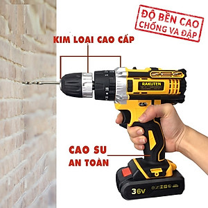 Bộ máy khoan pin RAKUTEN 36V  khoan tường, khoan sắt, khoan bê tông máy 2 pin, đảo chiều và mũi khoan