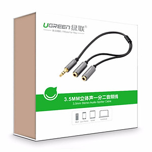 Cáp chia 2 cổng Audio 3.5mm 1 đầu đực ra 2 đầu cái 20cm UGREEN AV123 10532 - Hàng Chính Hãng