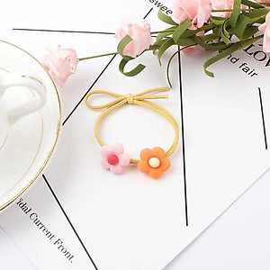 Dây buộc tóc thiết kế hoa 5 cánh 2 hoa cách điệu thun co giãn xinh xắn cho nữ PT8 ( giao màu ngẫu nhiên)