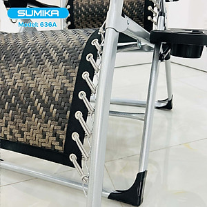 Ghế xếp thư giãn SUMIKA 636A, khung thép vuông sơn tĩnh điện, lưới mây đan nhân tạo, có lăn massage tay