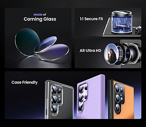 Tấm dán kính cường lực Camera cho Samsung Galaxy S22 Ultra / S23 Ultra / S24 Ultra hiệu HOTCASE KUZOOM AR - công nghệ kế dính tự động, mặt kính AGC sắc nét với độ cứng 9H, trang bị khung tự dán dễ dàng tự dán ở nhà - Hàng nhập khẩu