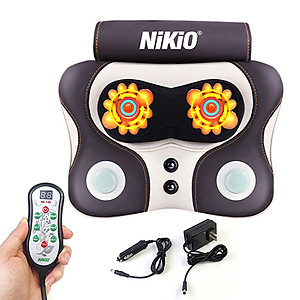 Máy (Gối) Massage Đấm Bóp Cổ Vai Gáy Nikio NK-136AC/DC - Con Lăn 3D Xoa Bóp Chuyên Sâu Kết Hợp Hồng Ngoại Trị Liệu Đau Mỏi Cổ, Hỗ Trợ Mát Xa Lưng