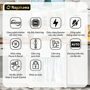 Miễn phí giao lắp toàn quốc - Bếp Đôi Điện Từ Inverter Nagakawa NAG1202M (4800W) - Made in Malaysia - Bảo hành 5 năm - Hàng Chính Hãng