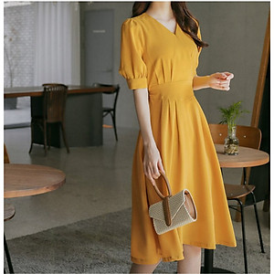 Đầm xòe cổ V sang trọng - nhiều size và màu, form dáng chuẩn thich hợp mặc đi làm, dạo phố hoặc dự tiệc
