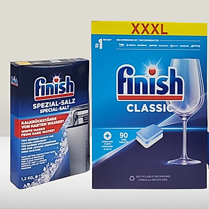 combo muối rửa bát finish 1,5kg+viên rửa bát finish 90 viên hương chanh dùng cho máy rửa bát