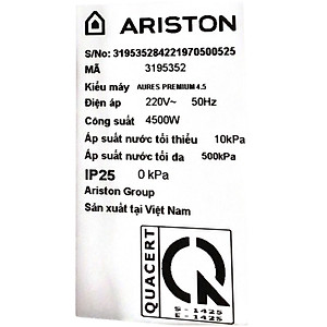 Máy nước nóng trực tiếp Ariston 4500W AURES PREMIUM 4.5 - Hàng Chính Hãng