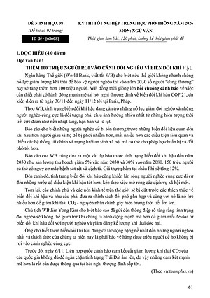 Sách - 100 Đề Minh Họa Tốt Nghiệp THPT 2026 - Môn Ngữ Văn