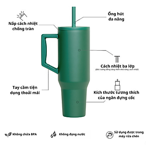 [Elemental chính hãng - Thương hiệu Mỹ] Ly giữ nhiệt Commuter Elemental 1180ml thép không gỉ có tay cầm combo ống hút trân châu