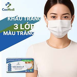 COMBO 5 HỘP Khẩu trang y tế CAEMEDI 3 lớp TRẮNG Cao cấp, kháng khuẩn, lọc bụi bẩn đạt chuẩn BFE, FDA xuất khẩu Hoa Kỳ - Hộp 50 cái
