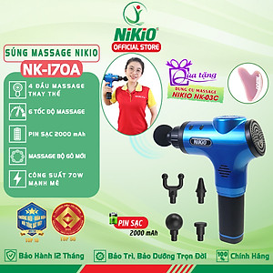 Súng (Máy) Massage Cầm Tay Nikio NK-170A - Kỹ Thuật Mát Xa Gõ Hiện Đại, Tác Động Sâu, Hỗ Trợ Giãn Cơ Toàn Thân - 4 Đầu Thay Thế, 6 Cấp Độ Mát Xa, Pin Sạc Không Dây 2000 mAh