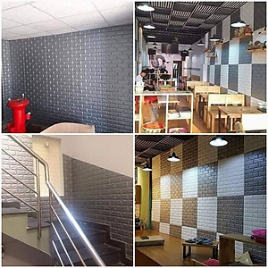 Bộ 5 Tấm Xốp Dán Tường Giả Gạch 3D Màu Xám 70cmx77cm