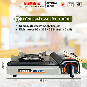 Bếp Gas Du Lịch (Bếp Gas Mini) NaMilux Mother│Van An Toàn Inline Cut│Công Suất 2.6 Kw (2.200 kcal/giờ) - Hàng Chính Hãng
