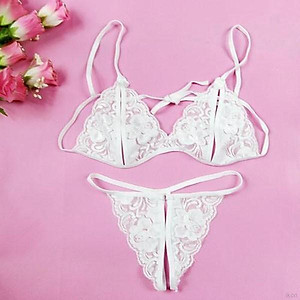 Bộ đồ lót 2 mảnh ren xuyên thấu lọt khe xẻ đáy Siêu Sexy