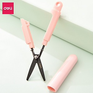 Kéo mini tiện lợi 105mm Deli - Có khóa an toàn - Xanh/ Hồng - 77761