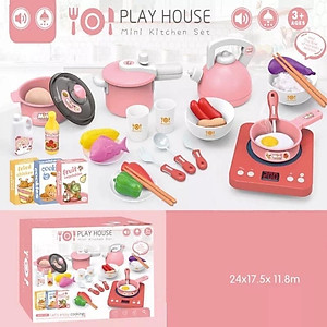 Bộ nấu ăn nhà bếp 36 chi tiết màu hồng xinh xắn đáng yêu sử dụng pin