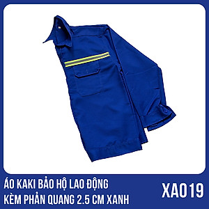 Áo kaki bảo hộ lao động kèm phản quang 2.5 CM màu xanh - XA0019