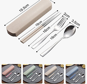 Bộ Muỗng Đũa Nĩa Lúa Mạch Tặng Kèm Hộp Đựng Xịn Xò - Hàng chính hãng