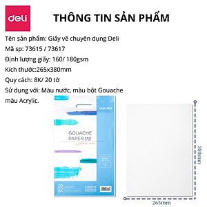 Giấy Vẽ Chuyên Dụng Deli - Gouache - Định Lượng 8K 160Gsm/180Gsm 1 Tệp - 73615 / 73617