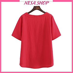 Áo nữ kiểu cổ tròn tay ngắn form rộng thoải mái, chất liệu Đũi cao cấp mềm mịn mát thấm mồ hôi NeSa Shop AKH.58