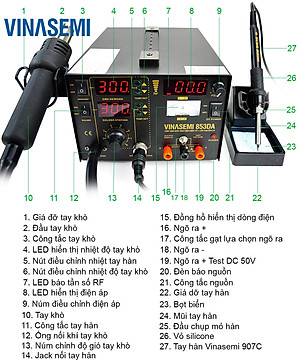 Vinasemi 853DA Máy Hàn Khò + Cấp Nguồn DC 720W