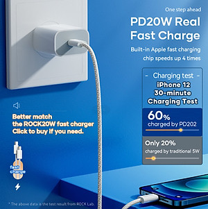 Dây sạc nhanh PD 20W Rockspace Z20 dây dù hàng chính hãng BH 1 năm 