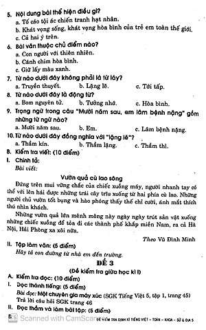 Sách Đề Kiểm Tra Định Kỳ Tiếng Việt - Toán - Khoa Học - Lịch Sử - Địa Lí Lớp 5