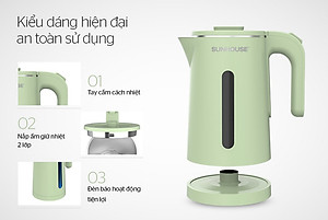 Ấm Đun Siêu Tốc SUNHOUSE 2 Lớp Dung Tích 1.8L SHD1353 - Hàng chính hãng