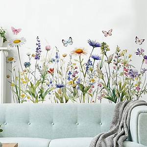 Sticker Giấy Dán Tường Decal Dán tường Tranh Dán Tường Trang Trí Tường Mẫu Cánh Đồng Hoa Bướm ZDB-2720