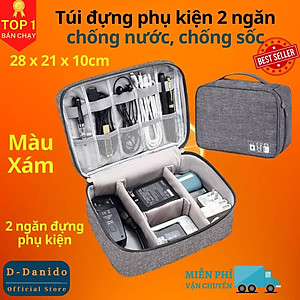 Túi đựng phụ kiện điện thoại 2 ngăn lớn cải tiến kích thước 27cm nhiều ngăn chống nước, chống sốc - Hàng chính hãng D Danido